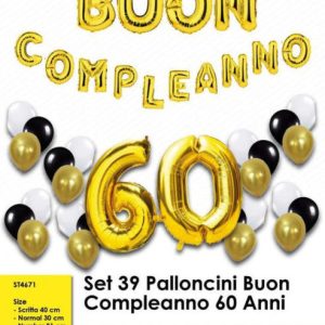 Kit Palloncini 60° compleanno ORO- BIANCO- NERO – Mood.