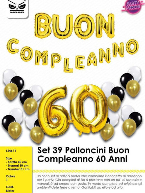 Kit Palloncini 60° compleanno ORO- BIANCO- NERO – Mood.