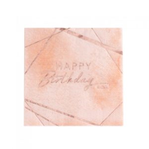 16 Tovaglioli Happy Birthday Rosa Gold Biodegradabile e Riciclabile (33×33) – Givi Italia