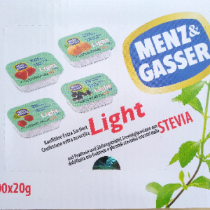 Menz e Gasser confettura extra monoporzione 4 gusti con fruttosio e stevia- scatola da 100 pezzi