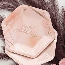 8 Piatti Happy Birthday Rosa Gold in Cartoncino Biodegradabile e Riciclabile (23cm) – Givi Italia